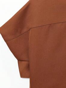 Solid Color Polo Collar Short Sleeve Top, Spring/Summer - Brown - View 9
