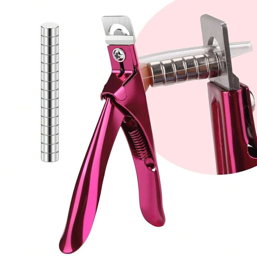 False Nail Clippers With Magnets Stainless Steel Nail Cutter For Acrylic Nail Nail Clippers With 15Pcs Small Magnets For Home Salon Nail Art (Pink) - Pink - View 1