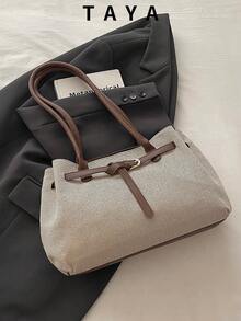 New Vintage Fashion Linen Tote Bag, Metal Strap Decoration, Zipper Closure, Lightweight Minimalist, Large Capacity Shoulder Bag. Suitable For Women's Daily Life, Casual, Commuting, Work, Vacation And Student Use - Coffee - View 2