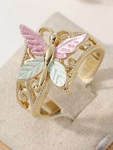 Cincin Dua Warna Berukir Daun Berongga yang Modis, Cocok untuk Jamuan, Pesta, Hadiah Liburan & Perhiasan (Berbagai Warna) - MultiWarna - View 6