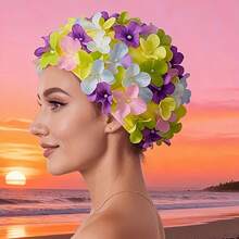 Colorful Floral Women's Headpiece, Beach Hat, Swimming Cap, Essential Summer Hat, Hawaiian Style - Flower Swimming Cap - View 2