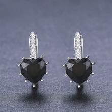 Bông tai bạc 925, bông tai hình trái tim đính đá Cubic Zirconia thời trang, bông tai dạng vòng không gây dị ứng, thích hợp đeo hàng ngày, quà tặng sinh nhật. - Bạc - Xem 3