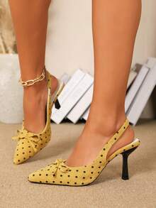 Women's Solid Color High Heel Pumps, Pointed Toe Kitten Heel Slip-On Sandals With Buckle Closure - Yellow - View 4