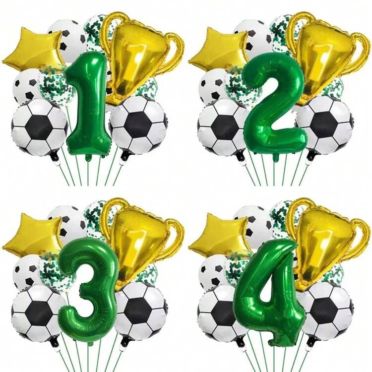 Green Football Champion Trophy Star Number Balloon Set, Suitable For Children's Birthday Party, Sports Theme, Football Party Decoration - 8 YEARS - View 2