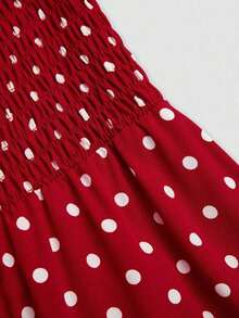CURVE Vestido midi de línea A con cintura recogida, sin mangas, con estampado de lunares clásico y retro, elegante y de moda para vacaciones, tallas grandes para mujer, primavera/verano - Rojo y blanco - Ver 5