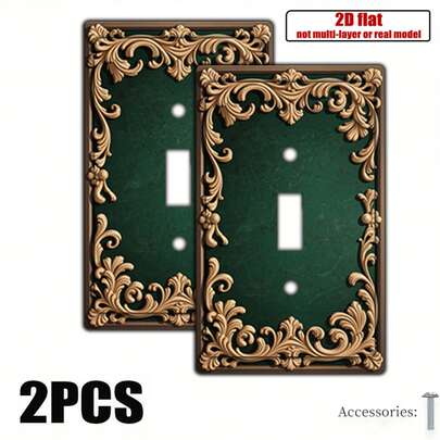Set Of Two Flat For Switch Covers Featuring A Lovely Green Faux Leather Design With Embossed Golden Flowers, Perfect For Decorating Light For Switches In Kitchens Or Bedrooms, Adding A Touch Of Understated Luxury
