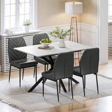 Extendable Dining Table And Chairs Set Of 4, 120cm White Marble Effect Table With 4 Black High Back PU Dining Chairs, Modern Dining Table Set For Home/Kitchen - Marble Effect Table+4 Gray Chairs - View 2