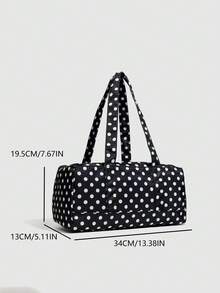 Korean Minimalist Polka Dot Shoulder Bag, Large Capacity Cloth Tote Bag, Ultra-Light Convenient For Travel, Commute, Outdoor, Daily Shopping - Black - View 5