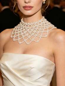 ZHENGHEN 1 pieza Parte superior de camisola sin tirantes con decoración de perlas para mujer - Parte superior corta con adornos de perlas de lujo, adecuada para eventos, fiestas y ocasiones formales - Blanco - Ver 3