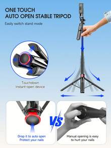 AXNEN Automatic Pop-Up Mini Selfie Stick Tripod, Wireless Bluetooth Remote, Detachable 360° Rotating Phone Holder, Adjustable Height Ground Stand, Compatible With Android And IOS, Suitable For Photography, Travel Recording, Live Streaming, Video Shooting - one-size - View 5
