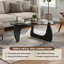 Nalupatio Grey Glass Top & Black Legs,Modern Coffee Table,Triangular Geometric Top,Mid-Century Irregular Shape,Easy-Clean Scratch-Resistant,Shatter-Proof Safety Glass,Triple Metal Rod Support,Sturdy & Durable,Living Room Focal Point - 黑色灰玻 - 查看 4