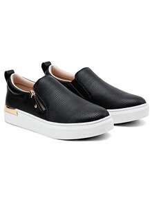 Women's Slip On Loafers With Arch Support & Side Zipper – Casual Fashion Sneakers 8010 - 黑色 - 查看 4