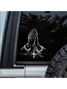 1pc Car Sticker, Praying Hand Gesture & Cross Pattern, Waterproof Self-Adhesive - one-size - View 2