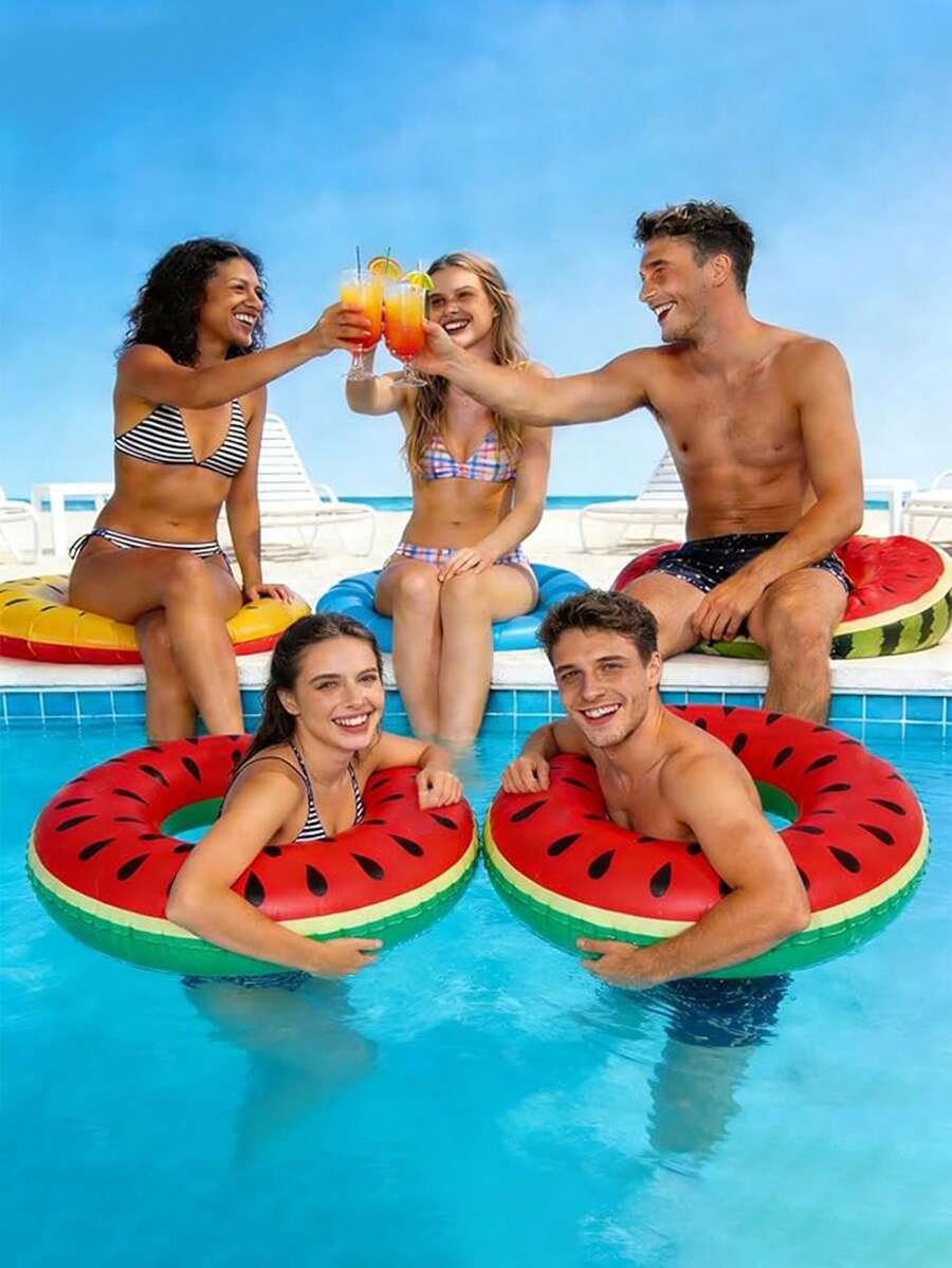 1pc Adult Inflatable Watermelon Swimming Ring - Fun Water Sports Accessory, Suitable For Adults, Essential For Beach, Made Of PVC Material. Brand New Inflatable Round Swimming Ring, Suitable For Summer Water Sports And Swimming Parties, Beach Essential Swimming Game - A - View 1