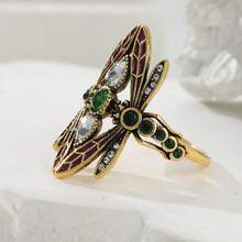 1pc Vintage Elegant Gold Dragonfly Hollow Ring, Inlaid With Synthetic Zirconia. This Graceful Accessory Is Suitable For Women To Wear At Holiday Parties, And Can Also Be Given As A Commemorative Gift. - Gold - View 6