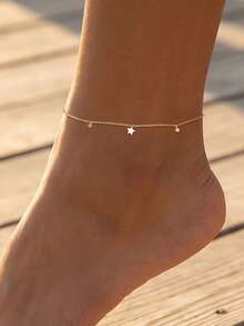 SereneSpark 1pc 18K Gold Plated 925 Silver Star CZ Dainty Anklet Hypoallergenic Minimal Jewelry Gift For Beach Daily Wear - Gold - View 2