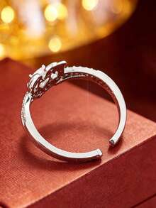 1 chiếc nhẫn hở hình trái tim đôi thiên nga sang trọng, có thể điều chỉnh kích thước, trang sức thanh lịch, đa năng dành cho nữ. - Vòng hở - Xem 3