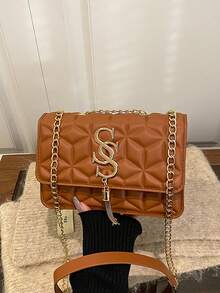 2024 New Korean Fashion Embossed Rhombus Letter Casual Handbag, Netizen Simple Shoulder Crossbody Square Bag For Women - Brown - View 11