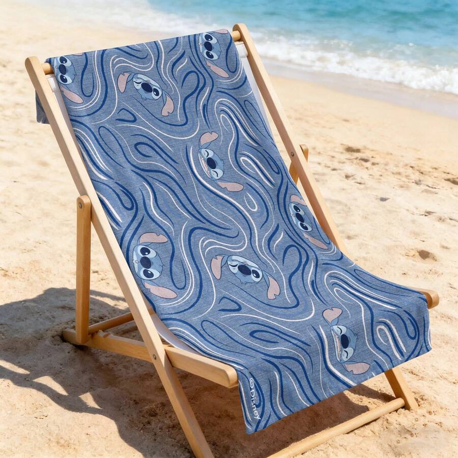 迪士尼《星际宝贝》沙滩巾 - 满版漩涡状史迪奇脸部印花沙滩巾，适用于泳池和海滩 - A - 查看 1