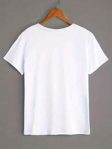 Camiseta de talla grande con estampado de letras, top casual de manga corta y cuello redondo para primavera y verano, ropa de talla grande para mujer. - Blanco - Ver 3