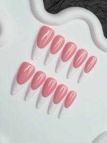 10 piezas de puntas de uñas en forma de almendra estilo Y2K "baddie", color nude y blanco con diseño de punta francesa, adecuadas para fiestas, bodas y uso diario, incluye herramientas para uñas, gran regalo para mujeres y niñas - Multicolor - Ver 3