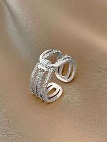 5pcs Fashion Cubic Zirconia Open Copper Ring Set Suitable For Women Wedding Party Wear Holiday Gift (Gift Box Not Included) - Silver - View 5