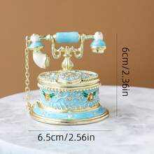 SUSUZUKU 1 قطعة صندوق مجوهرات هاتف عتيق من المينا، صندوق تخزين منحوت بشكل جميل، هدية صغيرة مصنوعة يدويًا بشكل إبداعي، صندوق مجوهرات ديكور الهاتف المنزلي، صندوق خاتم الزفاف، صندوق تخزين ديكور الهاتف المحمول - الهاتف - مشاهدة 3