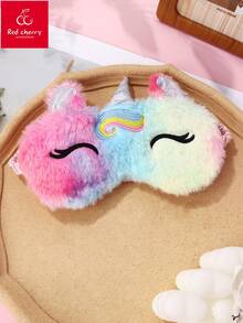 1pc Girls' Rainbow Plush Fabric Random Color Gradient Unicorn Eye Embroidery Cute Resting/sleeping Eye Mask For Daily Use - Multicolor - View 7