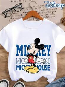 Disney Mickey Mouse Vintage Distressed Spicy Style Printed Women's T-Shirt, Couple/Best Friend Valentine's Day Carnival Gift Top, Casual Fashion Round Neck Short Sleeve Summer Tee, Age-Reducing Preppy Style Cartoon Sweatshirt, For Outdoor And Daily - 白色 - 查看 2