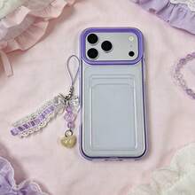3-In-1 Card Holder + Cartoon Ribbon Bow Pendant Phone Case Compatible With IPhone 17/17 Pro/17 Pro Max/16/15/14/13/12/11 Series, Full-Body Protective Phone Case With Card Pocket, Suitable For IPhone 17 Pro Max - Mauve Purple - View 2