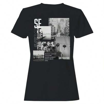 1PCS[OEM]San Francisco Cityscape Collage Women's Black T-Shirt