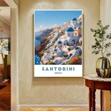 Con marco Decoración de pared moderna, Paisaje de la isla de Santorini, enmarcado de , enmarcado para decoración del hogar, oficina, aula, El mejor regalo tanto para hombres como para mujeres, Adecuado para sala de estar, cocina, pasillo, dormitorio, baño, estudio, interior - Enmarcado - Ver 3