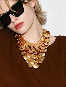 Dây chuyền yếm tròn không đều ZAA, dây chuyền tua rua kim loại nhiều lớp kiểu thác nước cổ điển và thời trang, dây chuyền dài dệt thủ công kiểu retro châu Âu và Mỹ. - Nhiều màu - Xem 1