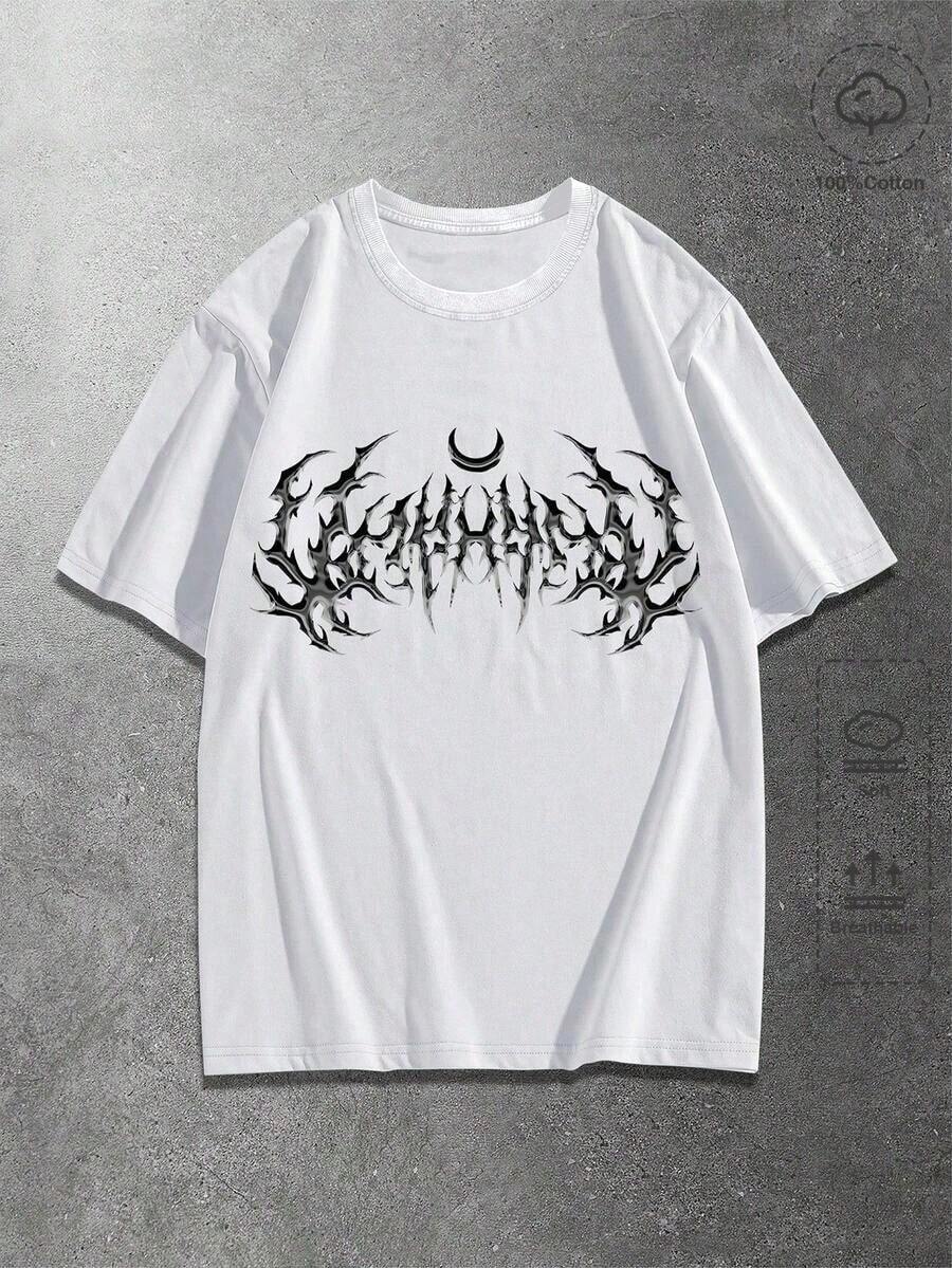 ROMWE MEN Goth Vintage Graphic Print Casual Short Sleeve T-Shirt, Summersummer Outfits For Women - 白色 - 查看 1