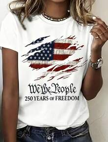 Women's Patriotic Christian Faith T-Shirt, American Flag Cross, Printed Short Sleeve, Faith Over Fear, Casual Crew Neck Top, Gift For Patriots And Veterans - trắng - Xem 14