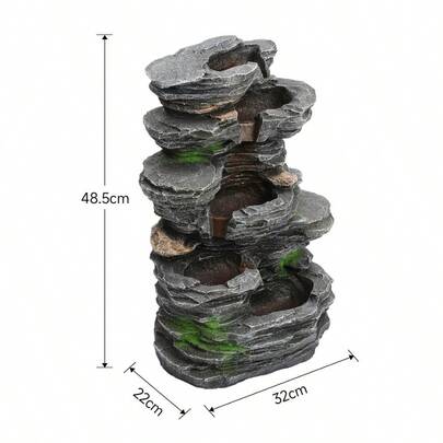 1pc Solar Powered Outdoor Fountain With 5 Tiers Rocky Waterfall Design 32x22x48.5cm Resin Garden Decor For Patio Balcony Pond Terrace