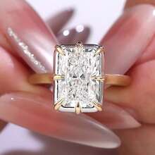 Nhẫn đôi cao cấp, siêu sáng bóng, hình học, đính đá Cubic Zirconia tròn, quà tặng trang sức cho lễ đính hôn, đám cưới và tiệc tùng. - Trắng và vàng - Xem 6