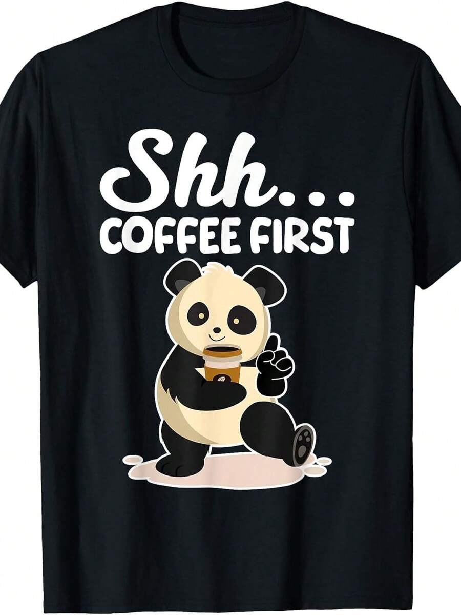 Camiseta Shh Coffee First Panda Delight - Negro - Ver 1