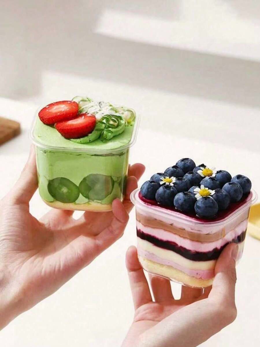 10/20pcs Reusable Tiramisu Mousse Cake Boxes, PP Plastic Dessert Packaging Containers, Reusable Party Boxes, Suitable For Baking School Supplies, Food Bags, Food Boxes, Applicable For Candy, Chocolate, Cookies Etc. - White - View 1