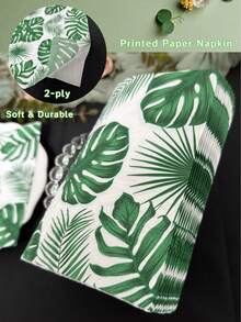 20/40pcs Elegant Tropical Plants Leaf Printed Napkins Disposable,13inch Unfolding,Green Palm Patterns Printed Paper Tissues For Spring&Summer Party Supplies;Perfect For Wedding,Birthday,Tea Party,Celebrations,Hawaiian Style,Holiday&Festive Decor Essentials,Party Napkins - Colors - View 3