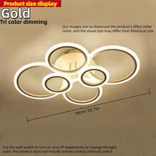 Modern 4/6/8 Rings Interlocking LED Ceiling Light, Flush Mount Circular Ceiling Chandelier, 3 Color Temperature Dimmable, Gold Black White 3 Colors Optional, Minimalist Ring Ceiling Lamp For Living Room Bedroom Hallway Indoor Home Lighting Decoration - 彩色 - 查看 19
