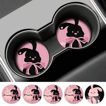 Leather Car Coaster, Insulation Pad, Tea Mat, Anti Slip Pad, Sweet Bow Rabbit Doll, Universal Anti Slip Cup Holder - Coaster - View 5