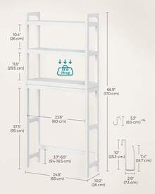 Over The Toilet Storage, 3-Tier Over Toilet Bathroom Organizer With Adjustable Shelf, 10.2 X 24.8 X 66.9 Inches, Space-Saving - 雲白色 - 查看 5
