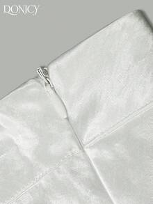 DONICY Vestido midi de satén blanco elegante de corte sirena para mujer, diseño de cintura alta con tela brillante y bajo acampanado, perfecto para citas de primavera y uso en la oficina - Blanco - Ver 5