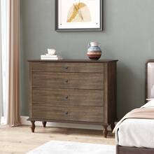 Large 4-Drawer Chest With Solid Wood Foot, Dresser With Brushed Deep Brown Finish & Metal Drawer Knobs, Antique Design For Bedroom & Nursery - 深棕色 - 查看 3