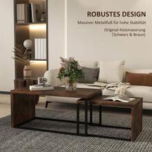 Set Of 2 Nesting Tables, Side Tables, Coffee Tables, In Various Shapes, Multifunctional, Elegant, Simple, With Metal Base, In Black And Brown. - Rust Brown - View 5