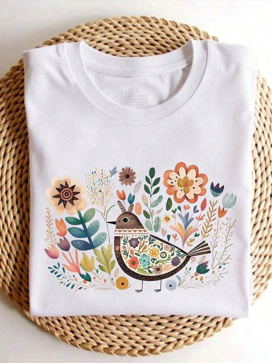Camiseta de Mujer , Manga Corta, Estilo Casual, Tops Simples para Mujer - Blanco - Ver 1
