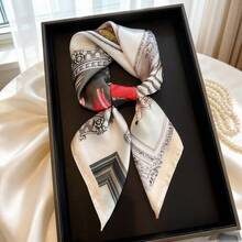1 chiếc khăn vuông/khăn bandana kiểu retro sang trọng, chất liệu giả satin, in họa tiết hoa, kích thước 27,6 inch, thời trang, đa năng dành cho nữ, khăn choàng nhẹ mềm mại như lụa, phụ kiện tóc, phụ kiện, phụ kiện ngày lễ - Lạc đà - Xem 2