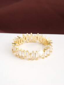 1pc Asymmetrical Geometric Rectangle Design Cubic Zirconia Women Ring - Multicolor - View 5
