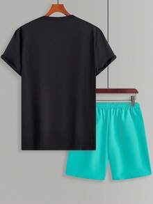 Homme Men's Summer Casual Print Round Neck Short Sleeve T-Shirt Men Summer Outfits  Men Summer Clothes Men T Shirt - 黑頂 - 查看 5